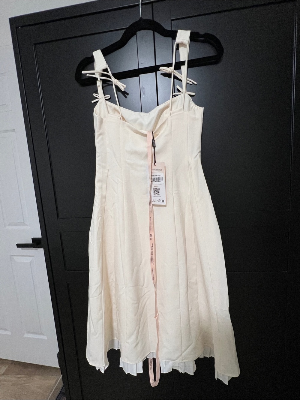 Oh Polly Cream Strapless Square-Neck Midi Dress with Bow Straps - Picture 8 of 8